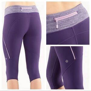 RARE Lululemon Run: Excel Crops - Concord Grape / Rose Quartz Running Tights